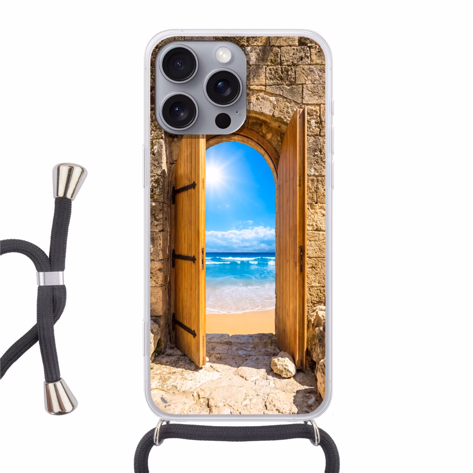 Telefoonhoesje met koord - Deur - Strand - Zee — 1
