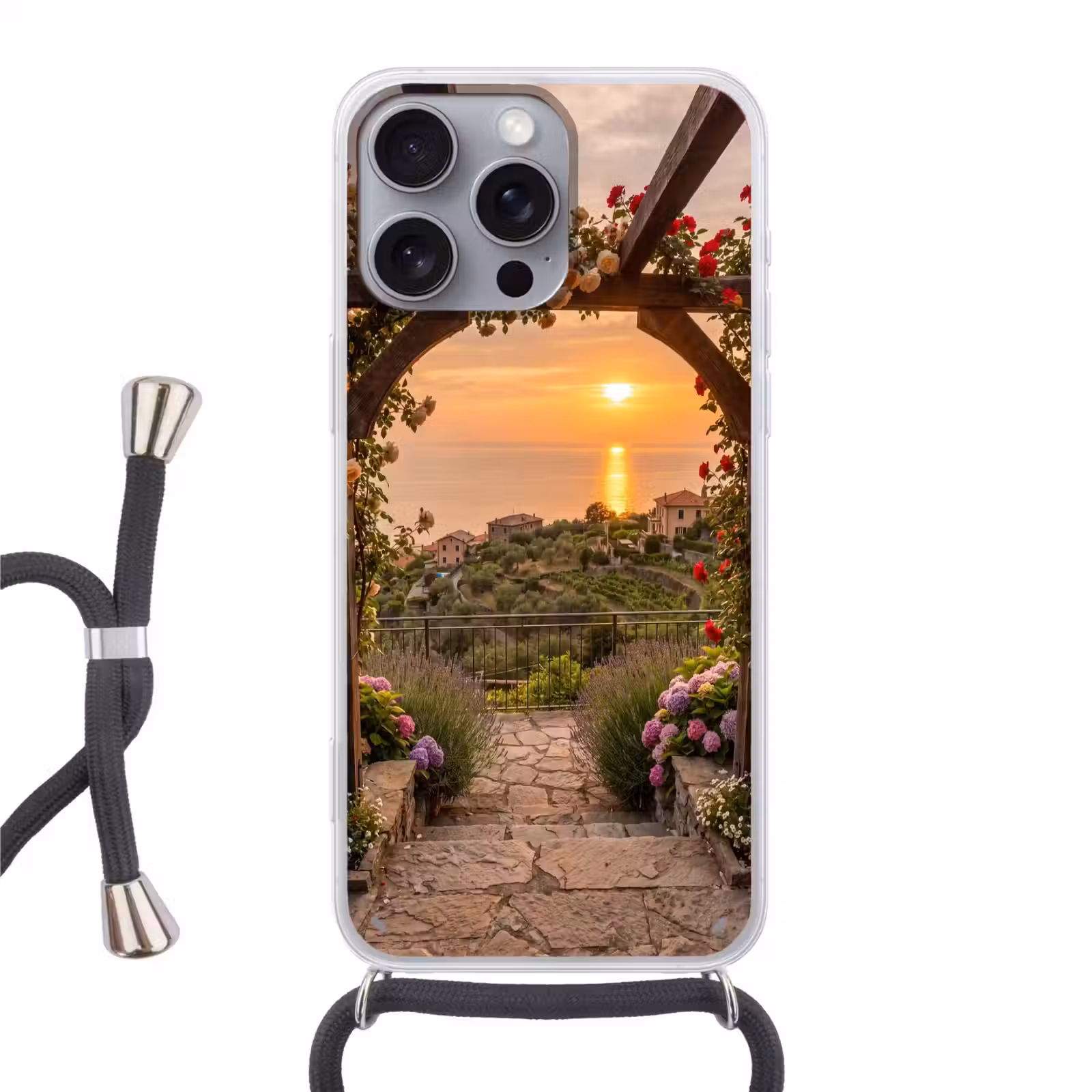 Telefoonhoesje met koord - Pergola - Zee - Zonsondergang — 1
