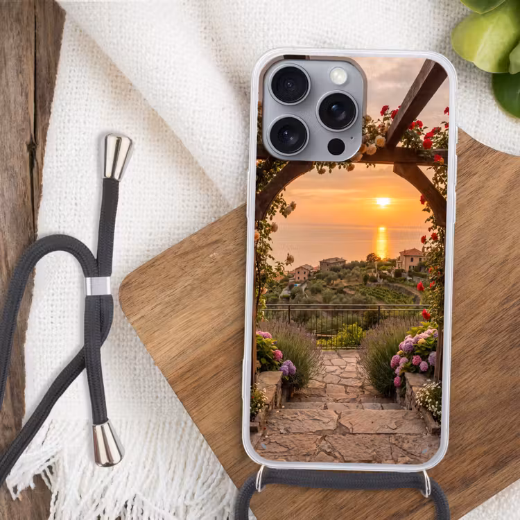 Telefoonhoesje met koord - Pergola - Zee - Zonsondergang — 3