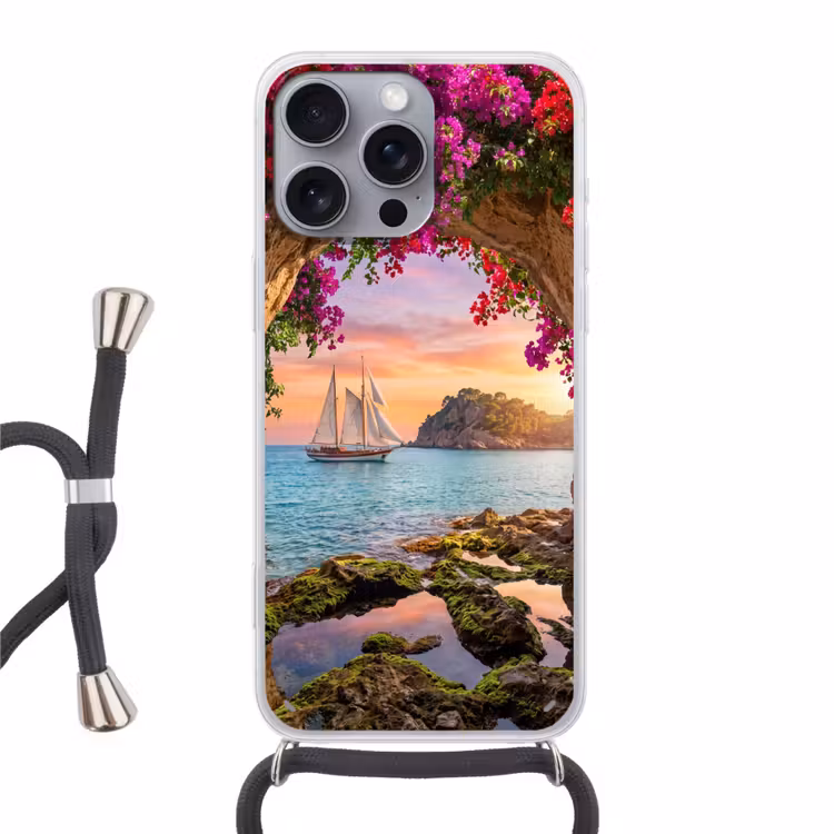 Telefoonhoesje met koord - Zeilboot - Kust - Natuur — 1