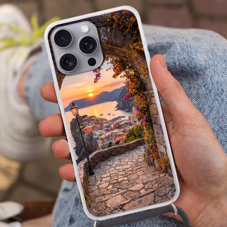 Telefoonhoesje met koord - Boog - Kust - Zonsondergang — 2