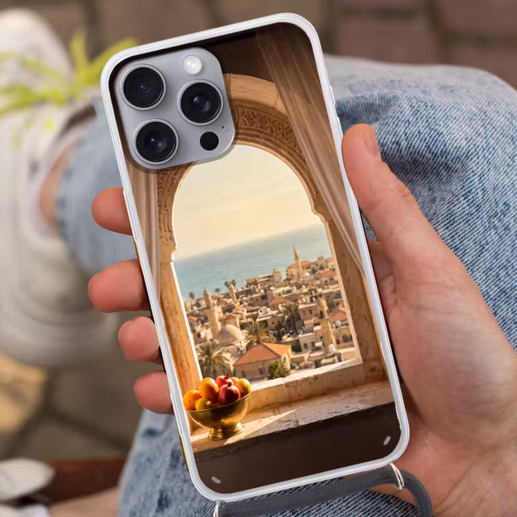 Telefoonhoesje met koord - Raam - Stad - Zee — 2