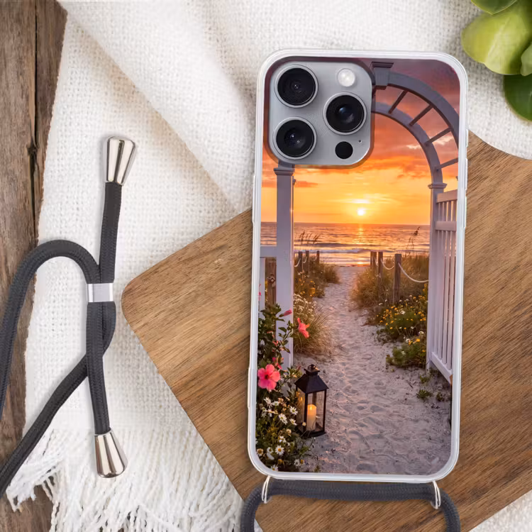Telefoonhoesje met koord - Zee - Pad - Bloemen — 3