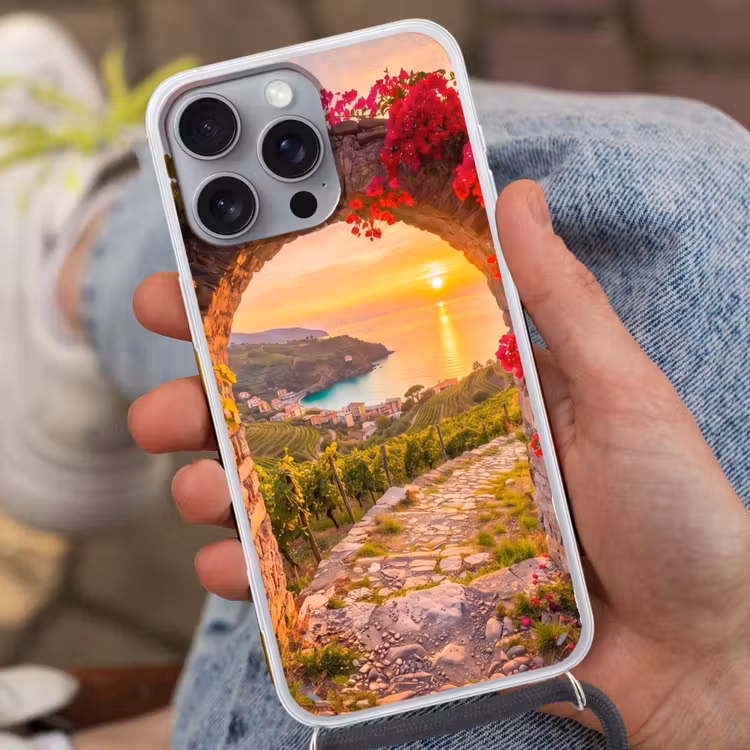 Telefoonhoesje met koord - Boog - Zonsondergang - Kust — 2