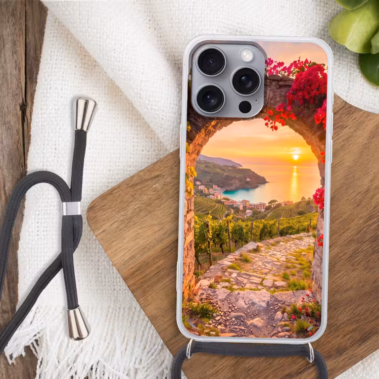 Telefoonhoesje met koord - Boog - Zonsondergang - Kust — 3