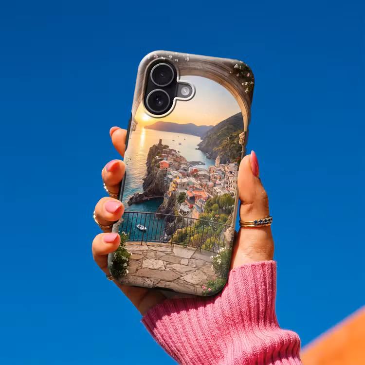 Telefoonhoesje Toughcase - Dorp - Zee - Zonsondergang — 2