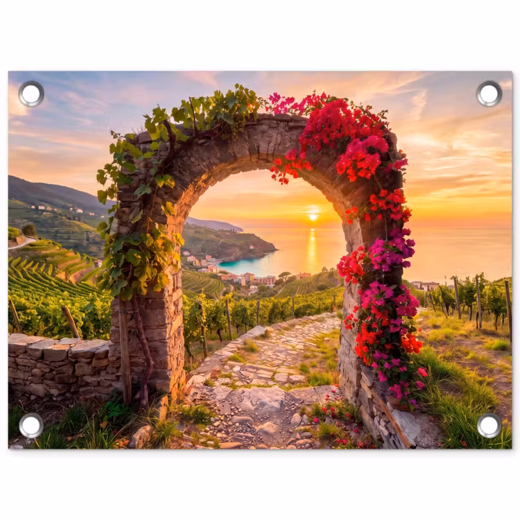 Tuinposter - Boog - Zonsondergang - Kust — 1