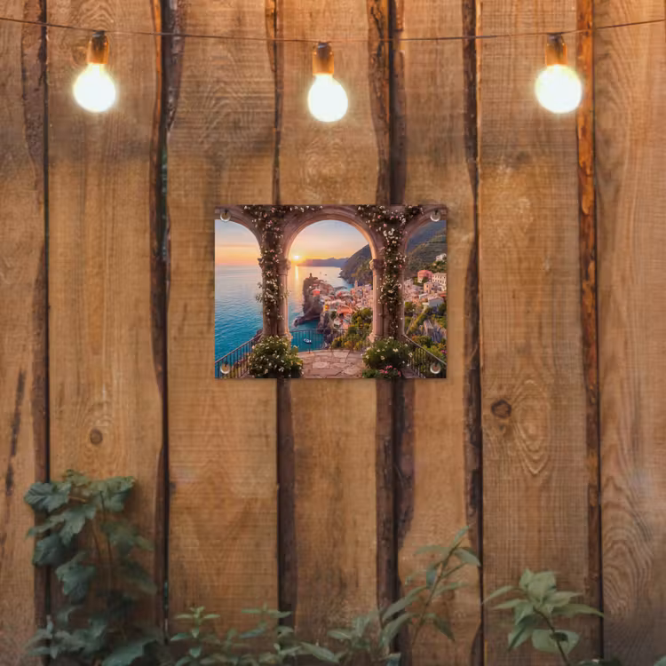 Tuinposter - Dorp - Zee - Zonsondergang — 2
