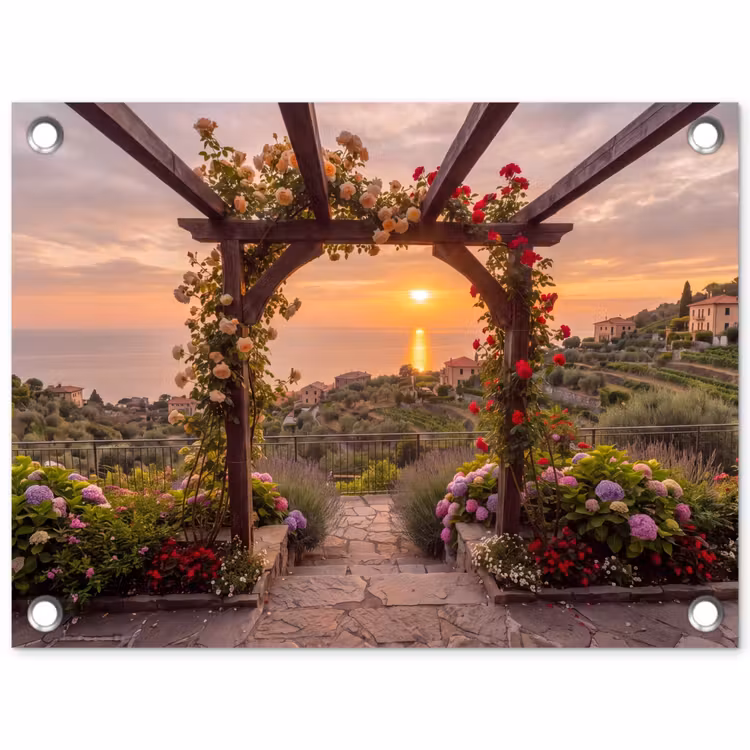 Tuinposter - Pergola - Zee - Zonsondergang — 1