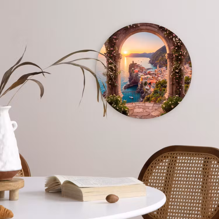 Muurcirkel glas - Dorp - Zee - Zonsondergang — 4