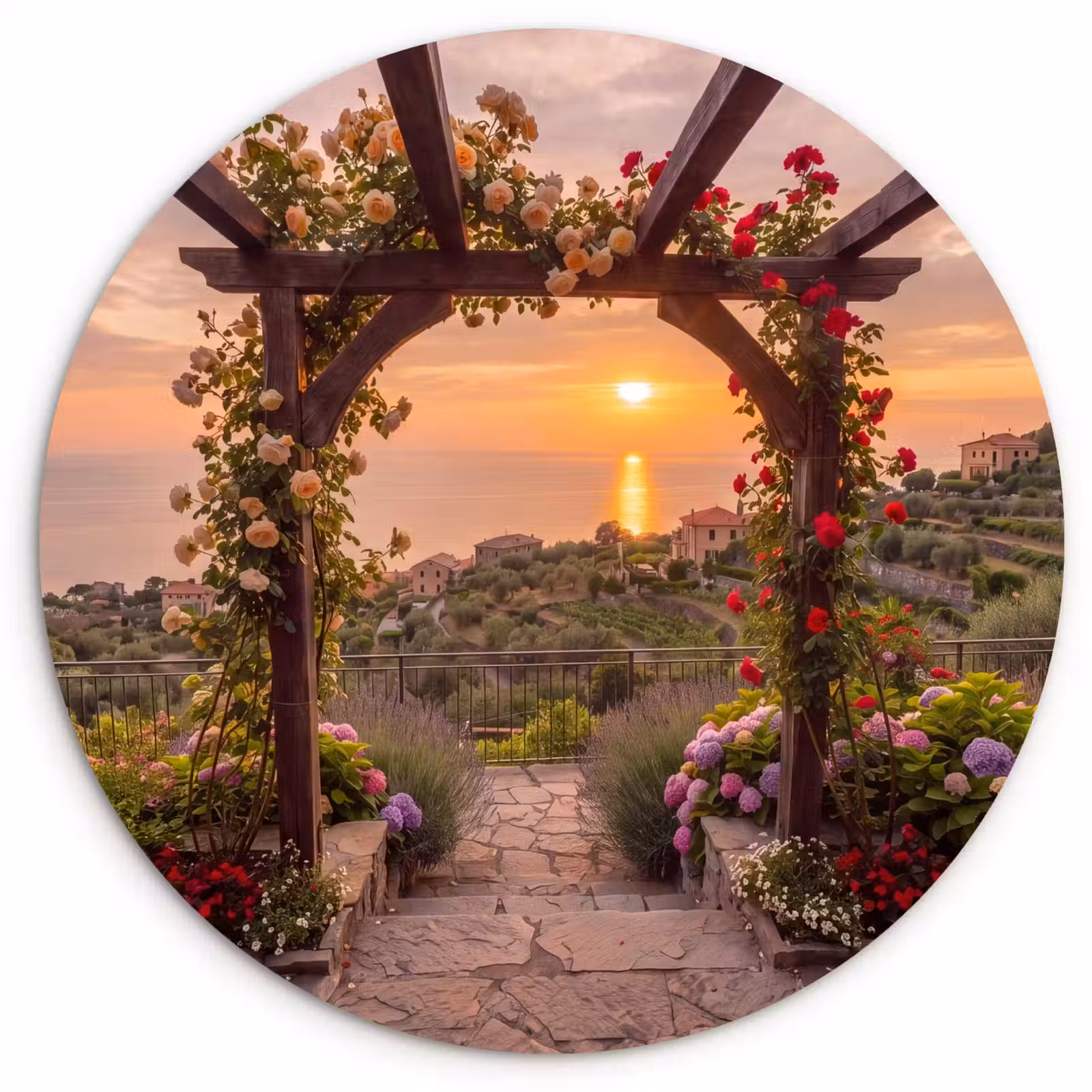 Muurcirkel glas - Pergola - Zee - Zonsondergang — 1