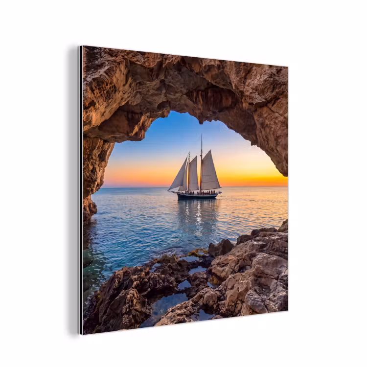 Aluminium schilderij - Zeilboot - Zonsondergang - Zee — 1