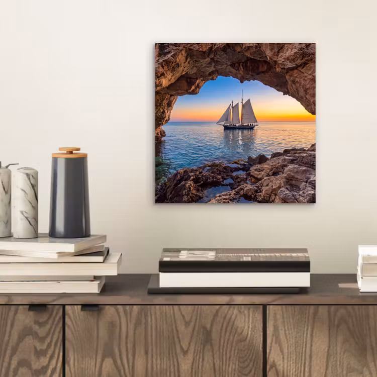 Aluminium schilderij - Zeilboot - Zonsondergang - Zee — 2