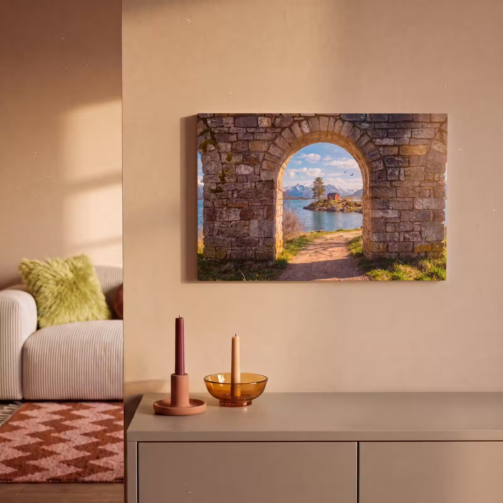 Canvas schilderij - Huis - Meer - Bergen — 1
