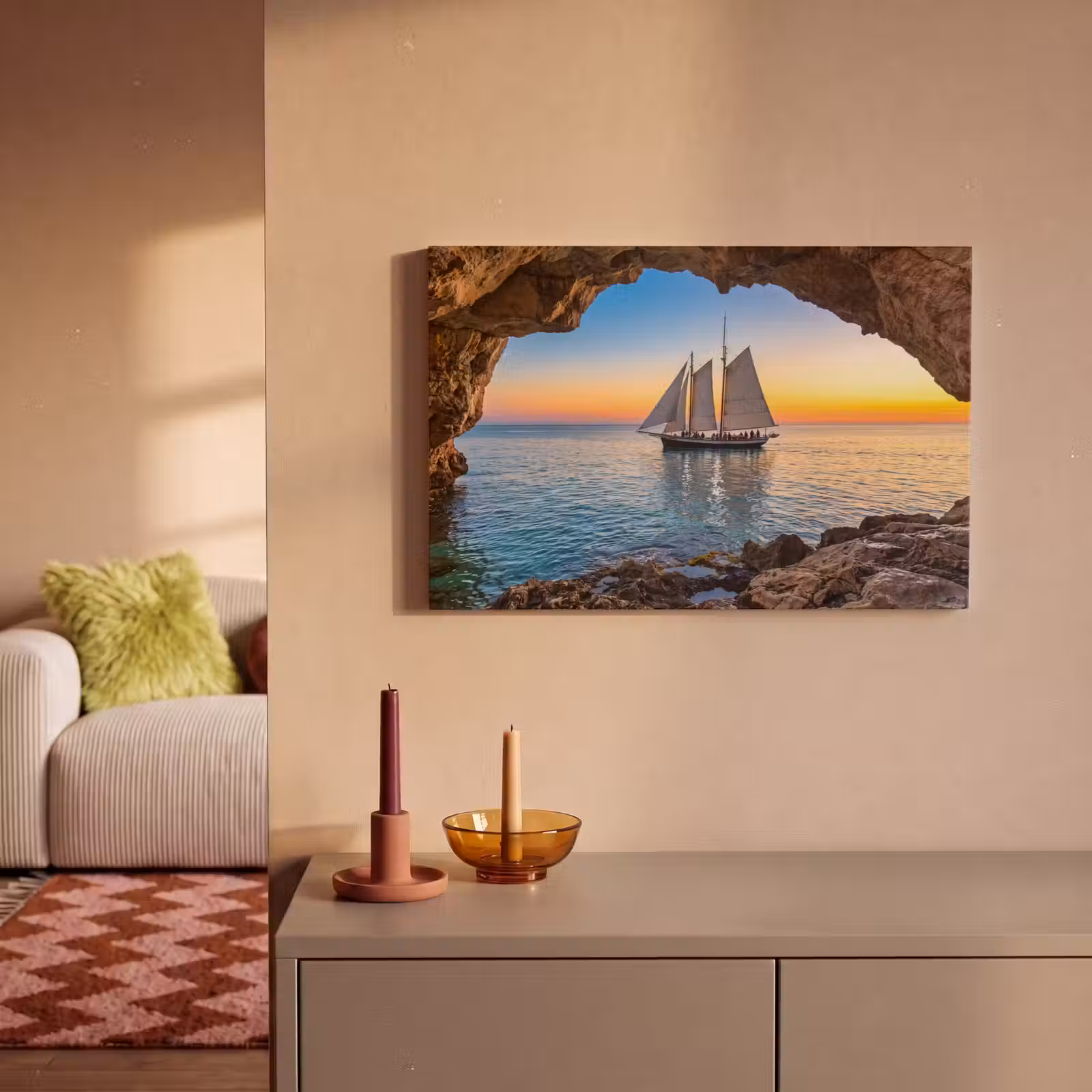Canvas schilderij - Zeilboot - Zonsondergang - Zee — 1