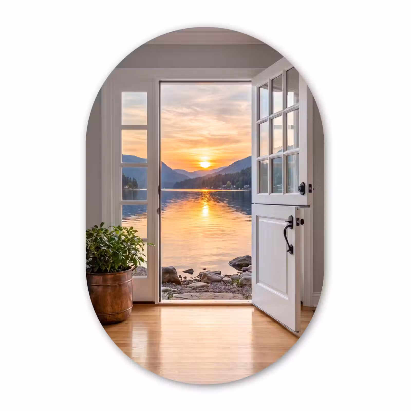 Muurovaal glas - Meer - Zonsondergang - Natuur — 1