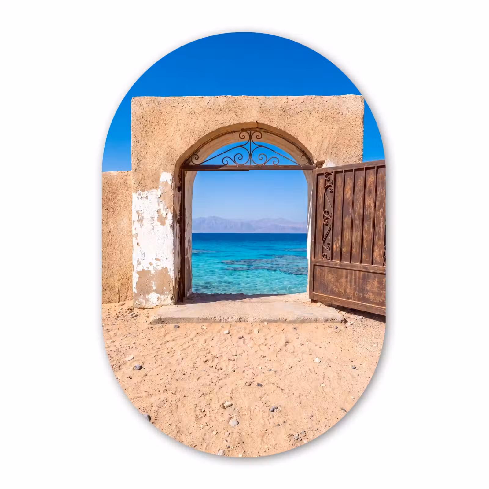 Muurovaal glas - Poort - Zee - Natuur — 1