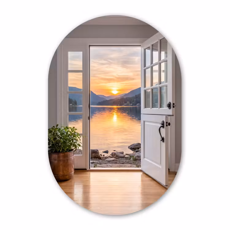 Muurovaal glas - Meer - Zonsondergang - Natuur — 1