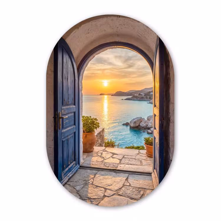Muurovaal glas - Open deur - Zee — 1