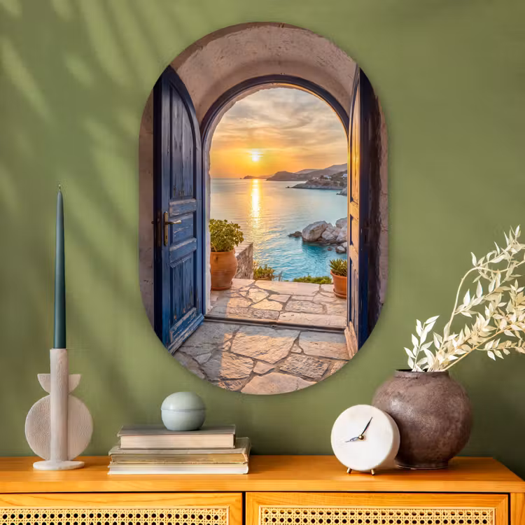 Muurovaal glas - Open deur - Zee — 2