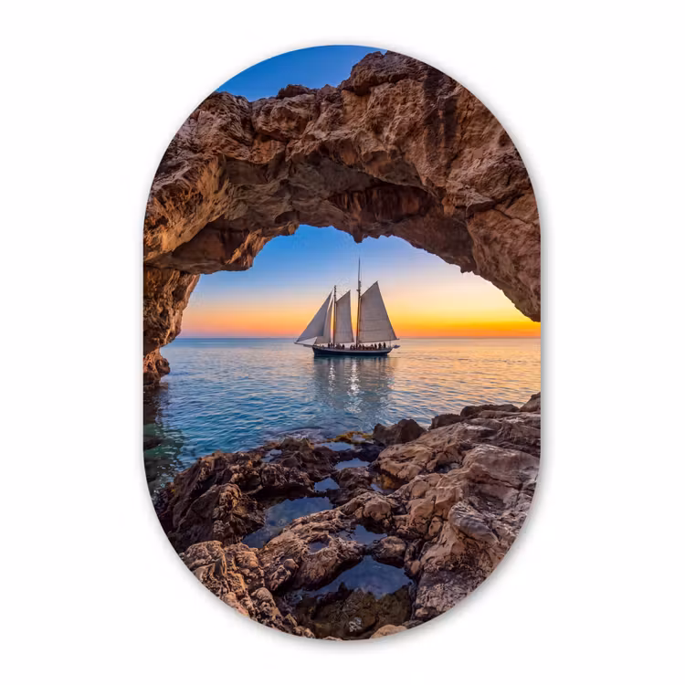 Muurovaal glas - Zeilboot - Zonsondergang - Zee — 1