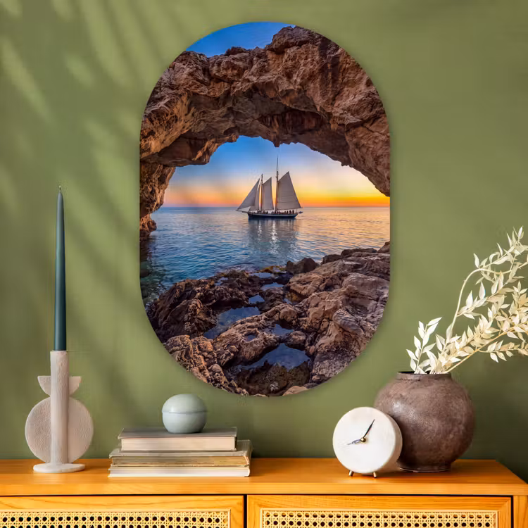 Muurovaal glas - Zeilboot - Zonsondergang - Zee — 2