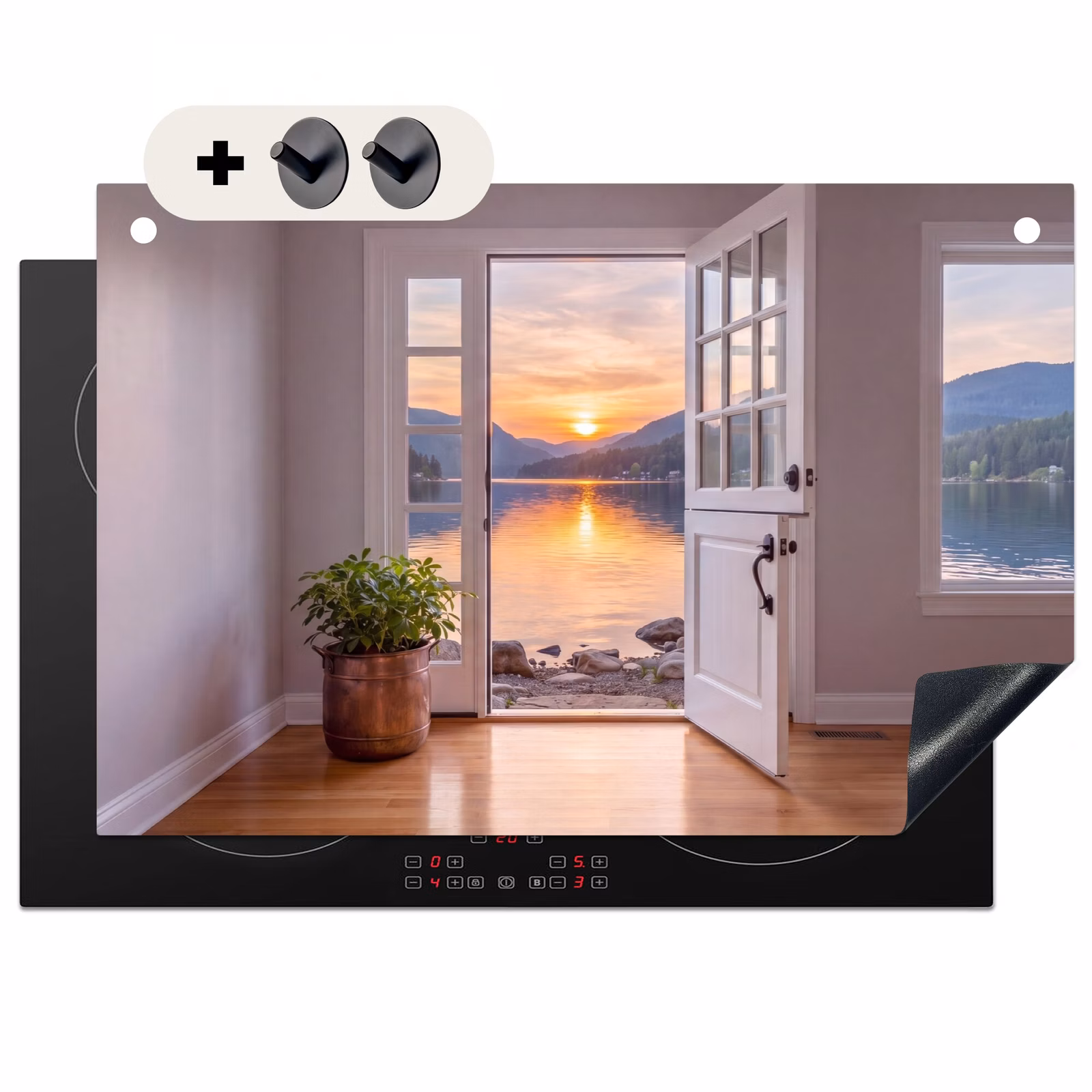 Inductiebeschermer & spatscherm (2in1) - Meer - Zonsondergang - Natuur — 1