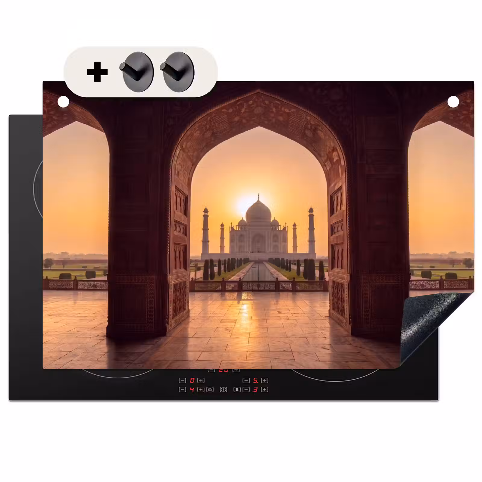 Inductiebeschermer & spatscherm (2in1) - Monument - Zonsondergang - Goud — 1