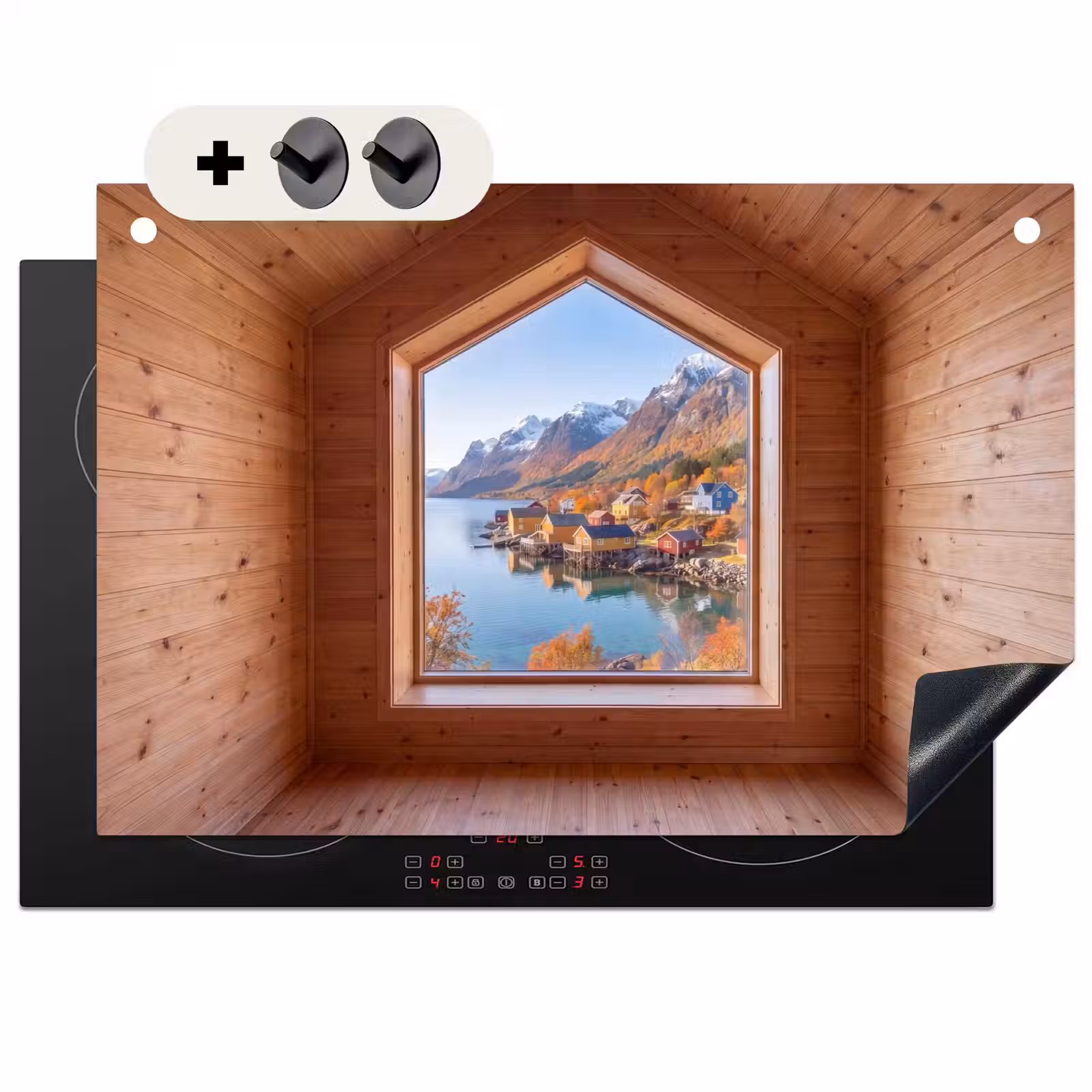 Inductiebeschermer & spatscherm (2in1) - Uitzicht - Fjord - Herfst — 1