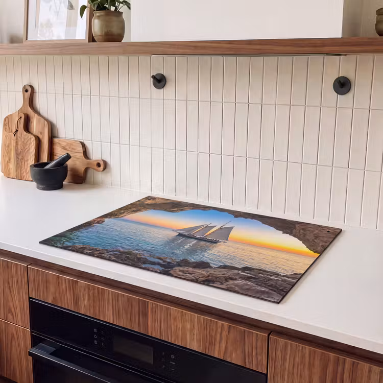 Inductiebeschermer & spatscherm (2in1) - Zeilboot - Zonsondergang - Zee — 3