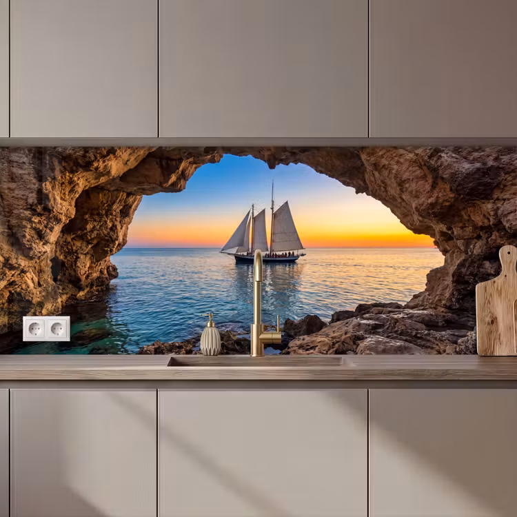 Keuken achterwand - Zeilboot - Zonsondergang - Zee — 1