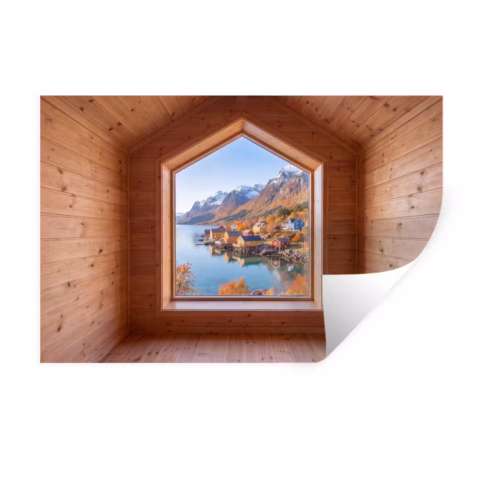 Muursticker - Uitzicht - Fjord - Herfst — 1