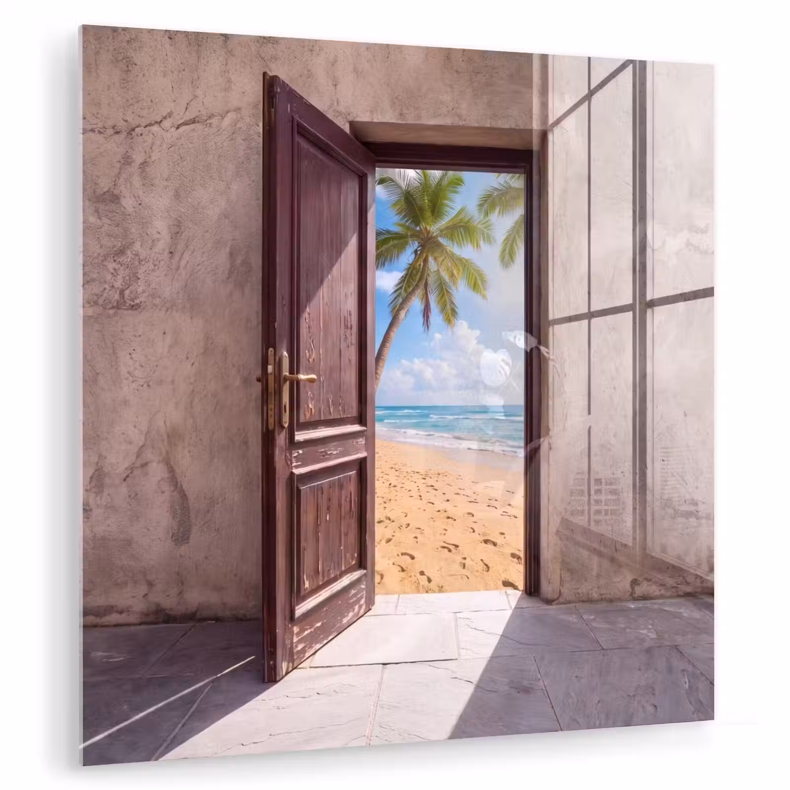 Glas schilderij - Deur - Zee - Zomer — 1
