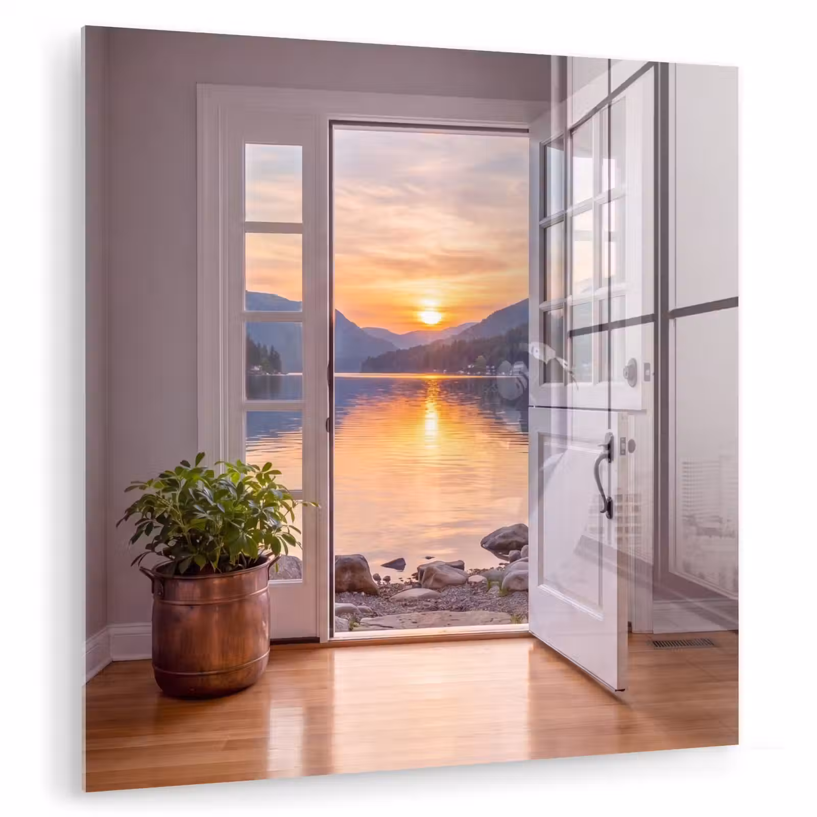 Glas schilderij - Meer - Zonsondergang - Natuur — 1