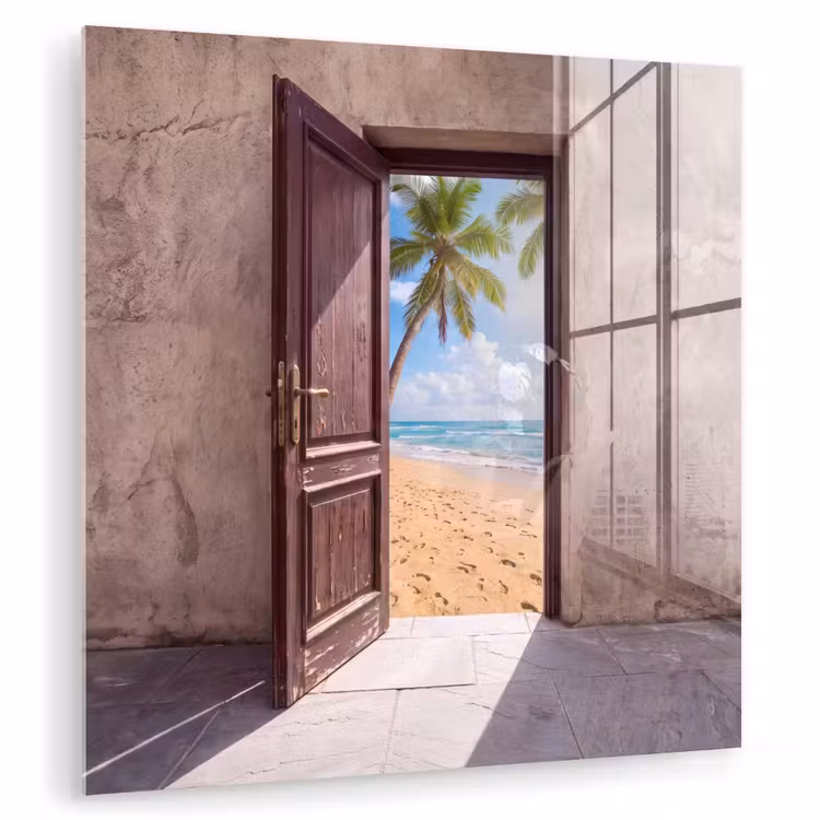 Glas schilderij - Deur - Zee - Zomer — 1