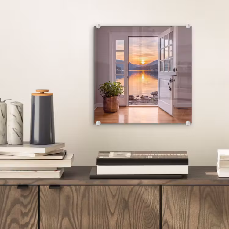 Glas schilderij - Meer - Zonsondergang - Natuur — 2