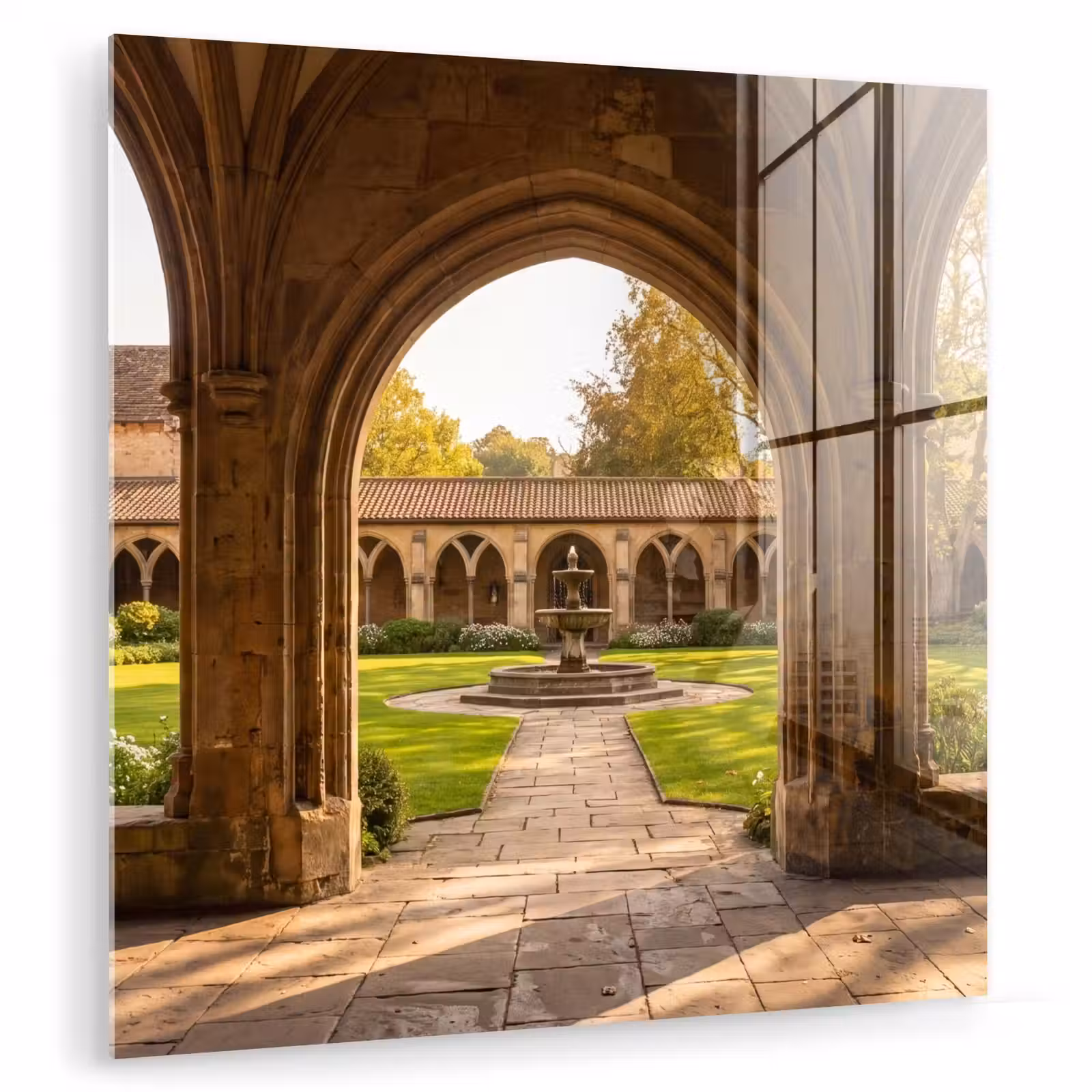 Glas schilderij - Architectuur - Tuin - Fontein — 1