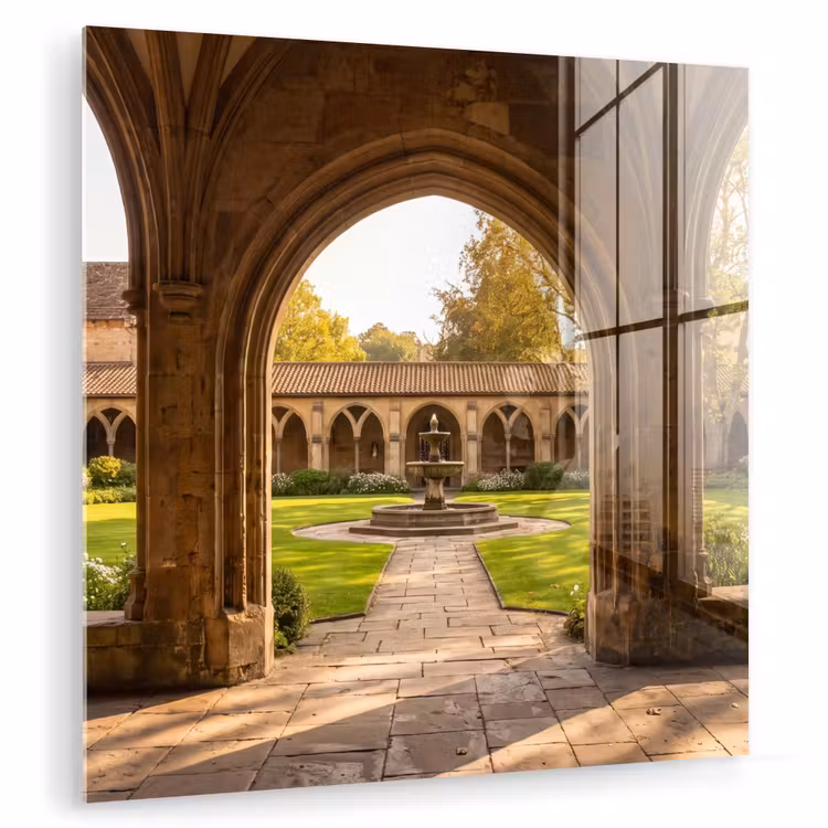 Glas schilderij - Architectuur - Tuin - Fontein — 1