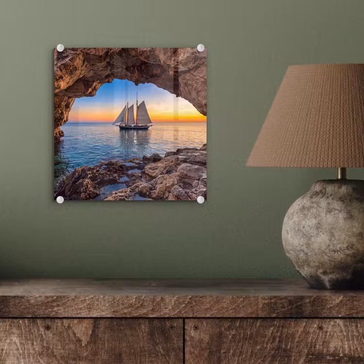 Glas schilderij - Zeilboot - Zonsondergang - Zee — 4