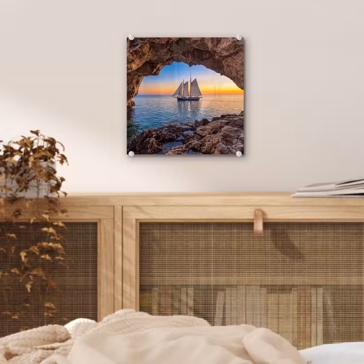 Glas schilderij - Zeilboot - Zonsondergang - Zee — 5