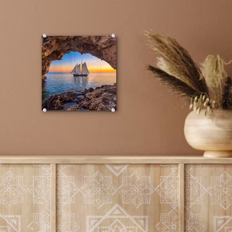 Glas schilderij - Zeilboot - Zonsondergang - Zee — 6