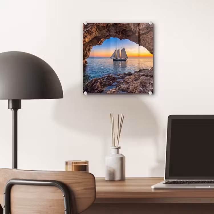 Glas schilderij - Zeilboot - Zonsondergang - Zee — 7