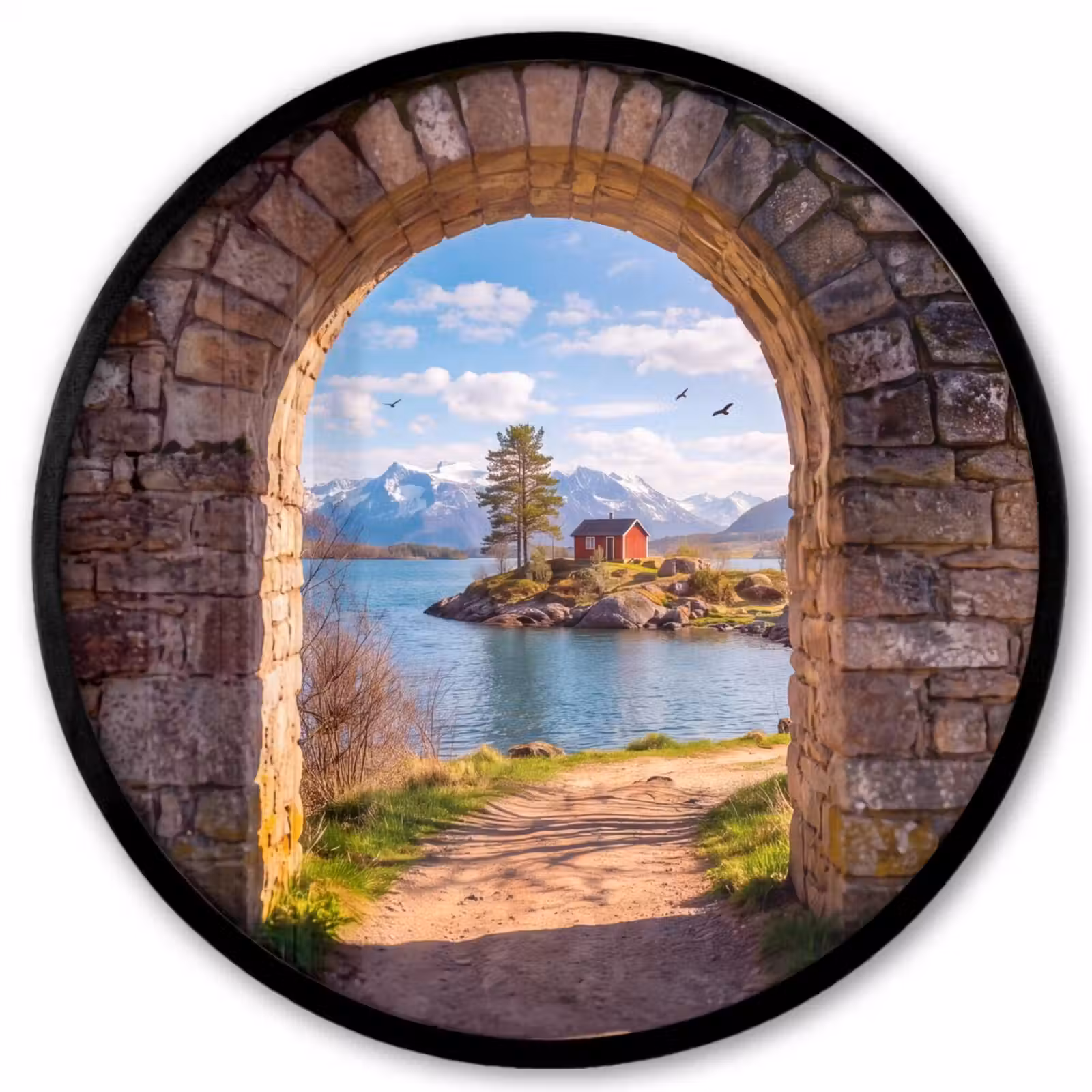 Ronde fotolijst - Huis - Meer - Bergen — 1