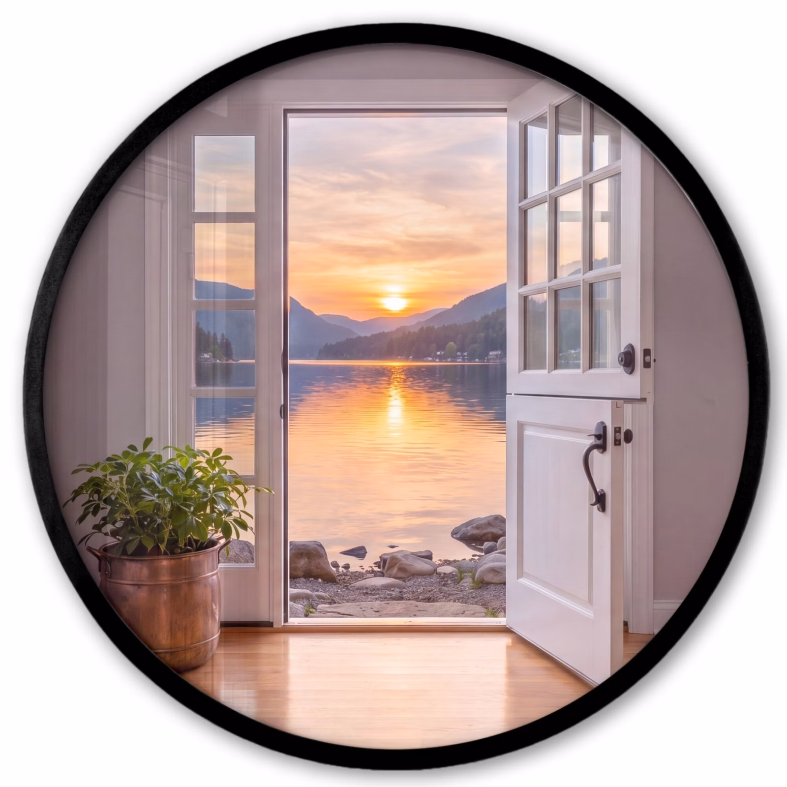 Ronde fotolijst - Meer - Zonsondergang - Natuur — 1