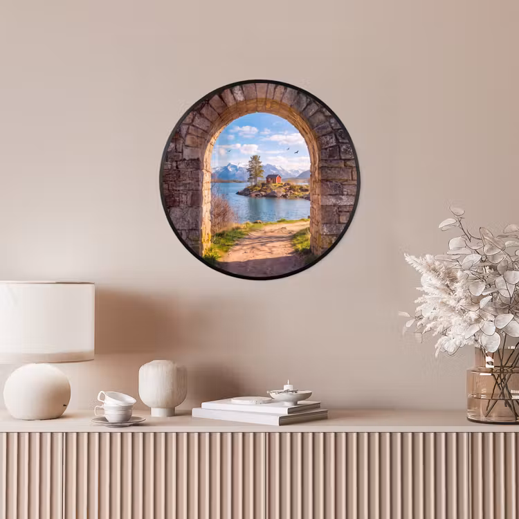 Ronde fotolijst - Huis - Meer - Bergen — 5