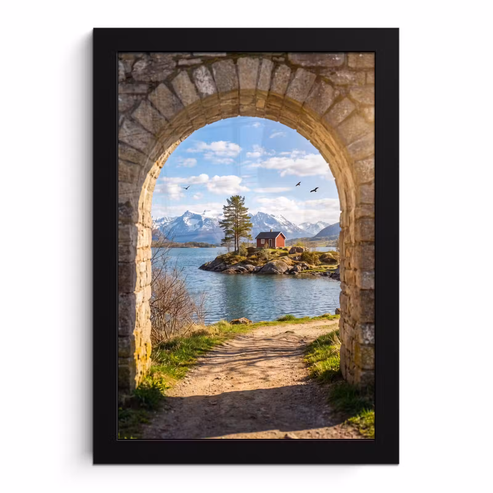 Poster met lijst - Huis - Meer - Bergen — 1