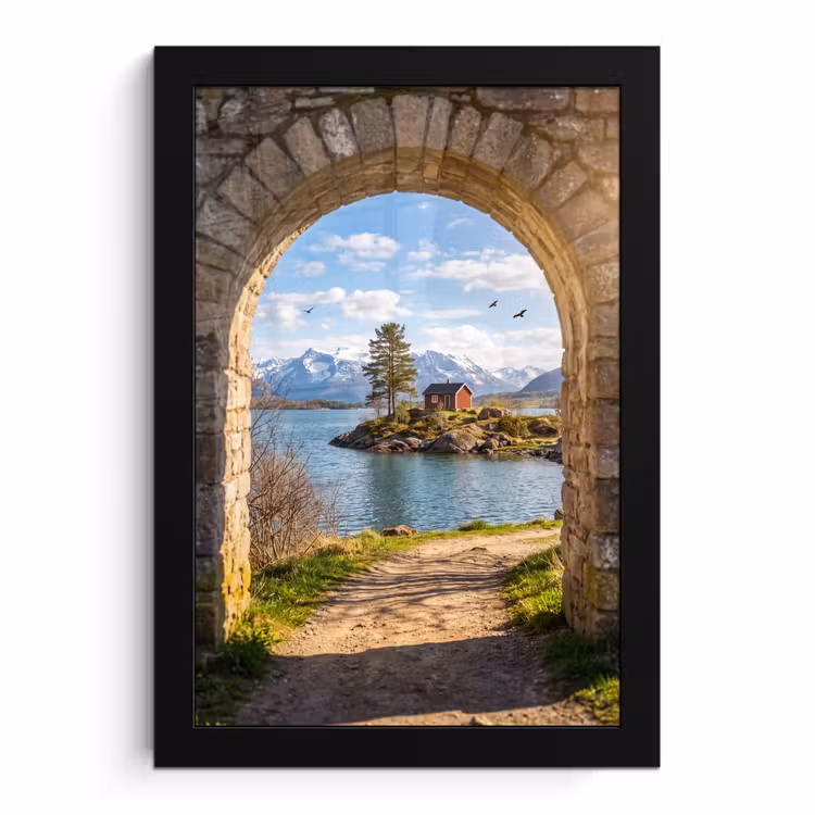 Poster met lijst - Huis - Meer - Bergen — 1