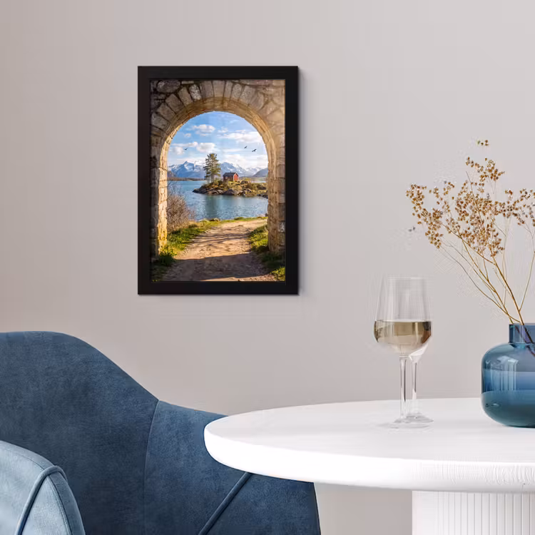 Poster met lijst - Huis - Meer - Bergen — 2