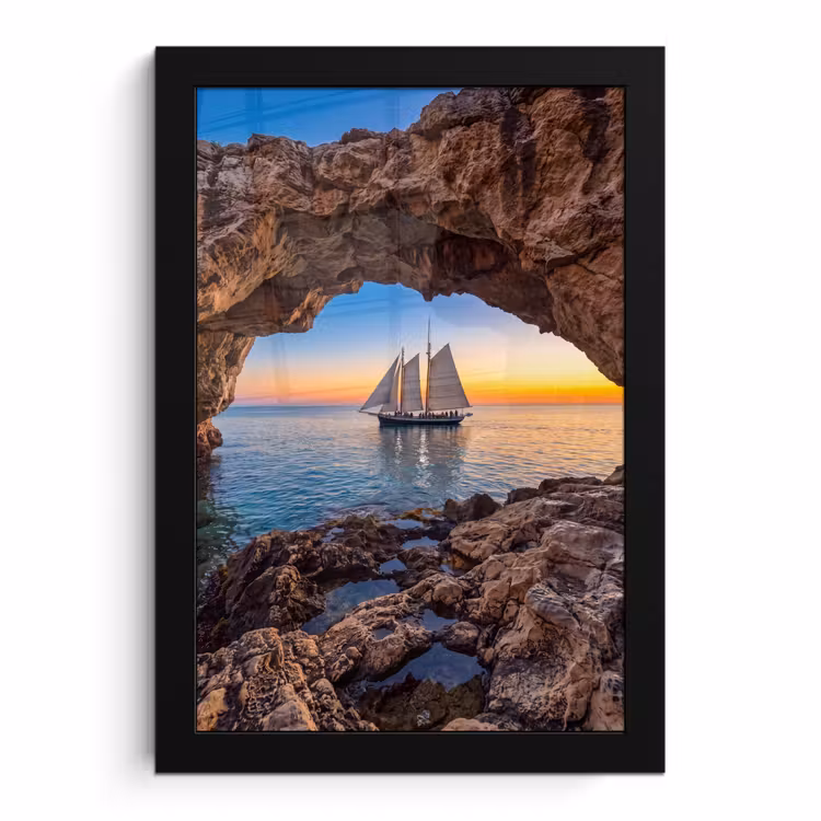 Poster met lijst - Zeilboot - Zonsondergang - Zee — 1