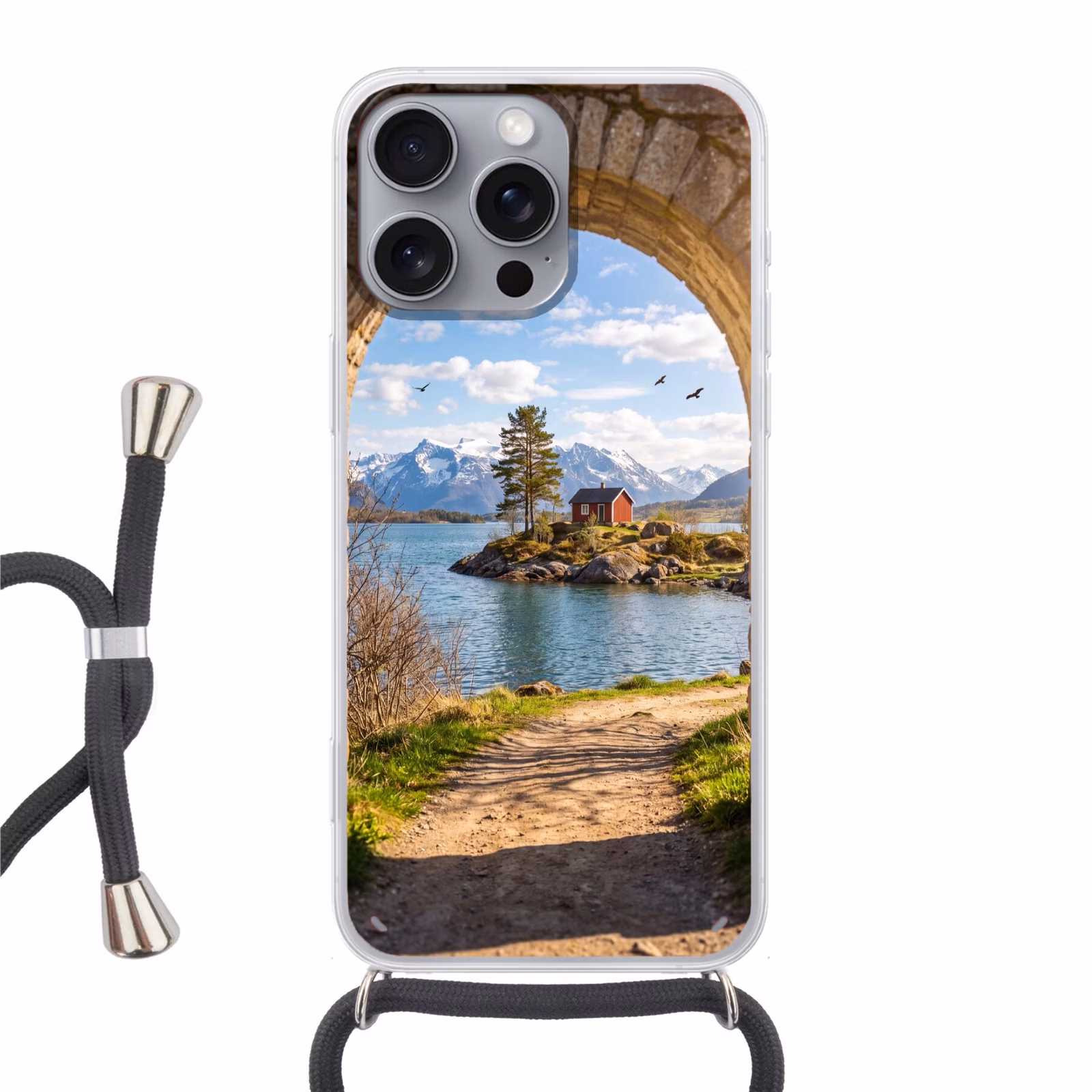 Telefoonhoesje met koord - Huis - Meer - Bergen — 1